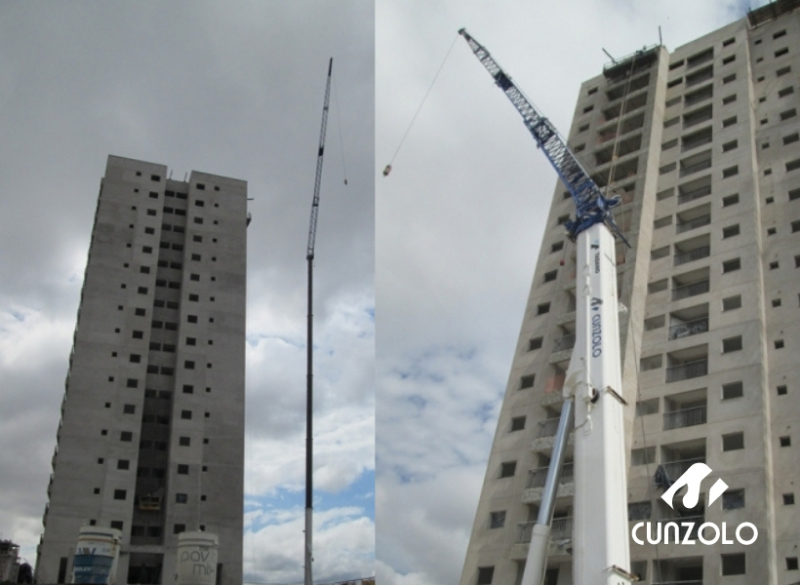 A Cunzolo realizou o i�amento de uma caixa d��gua em Taubat�- SP. Os equipamentos utilizados para essa opera��o foram os guindastes: Rodovi�rio Tadano ATF 110G-5 e o Guindaste Articulado Hiab 377/2 para montagem do Jib do ATF 110G-5.