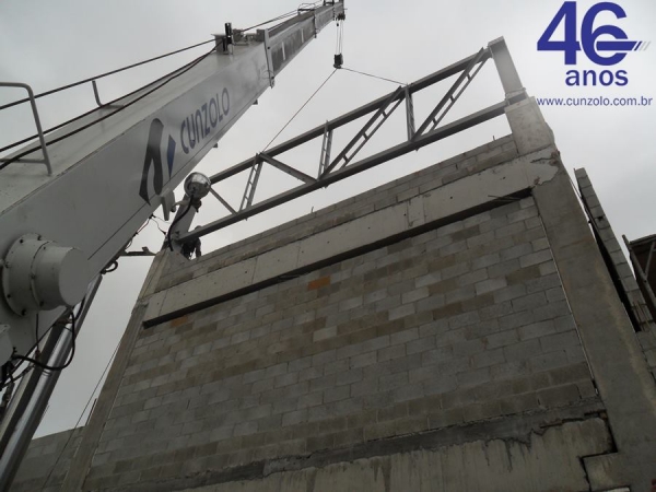Içamento de Treliças Metálicas com Guindaste em São Paulo - SP A Cunzolo Guindastes e Plataformas realizou o içamento de treliças metálicas. Para esta operação foi utilizado o Guindaste Rodoviário Tadano TS 75 ML, por ser um equipamento pequeno, com peso de 10 toneladas.