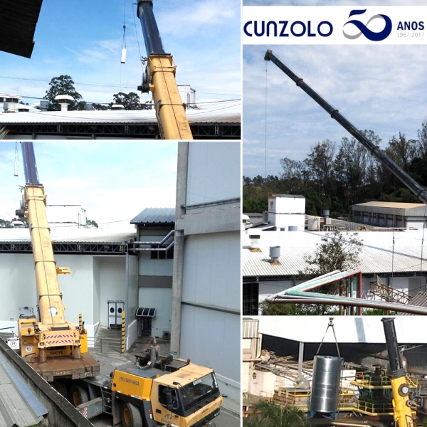 Içamento em Várzea Paulista A Equipe Cunzolo realizou o içamento de silo em fábrica na cidade de Várzea Paulista com o auxílio de Guindaste Rodoviário.