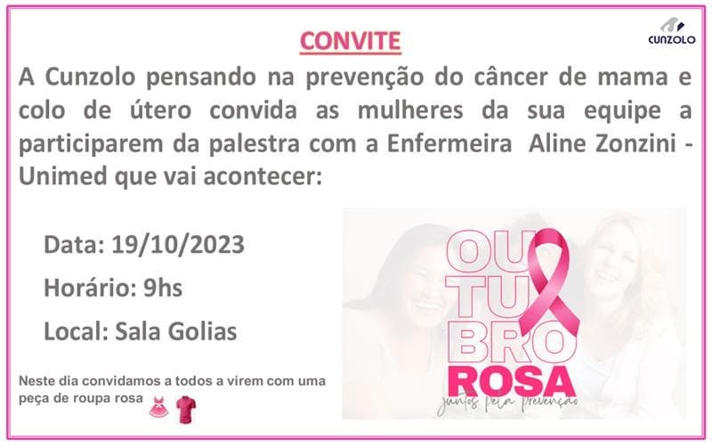 Campanha do Outubro Rosa na Cunzolo